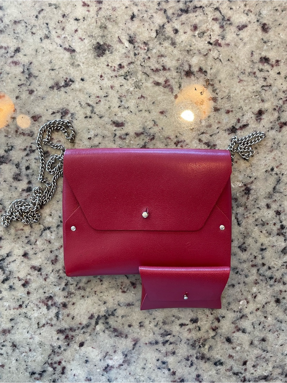 New Women’s 114 Paris Red Leather Chain Crossbody Bag with Coin Pouch ret.$189